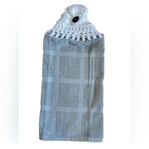 Hand Crafted Gray Hanging Hand Towel Crochet Top Kitchen or Bathroom